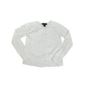 Girls Lands End White Button-Up Cardigan Sweater S Cotton Blend Long Sleeve Ligh